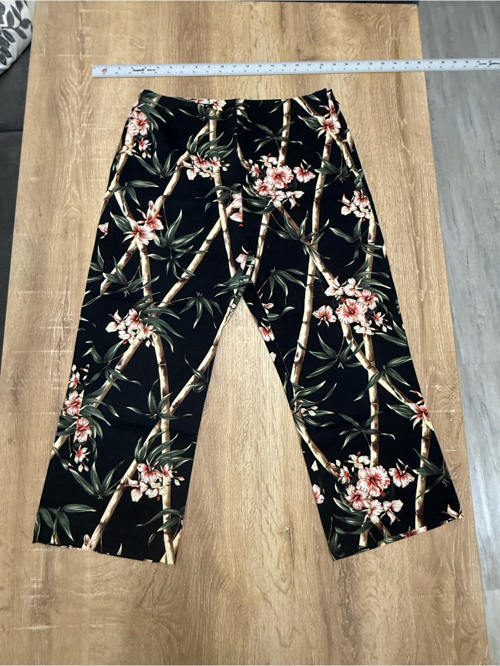 Floral Bamboo-Print women’s black Casual Pants